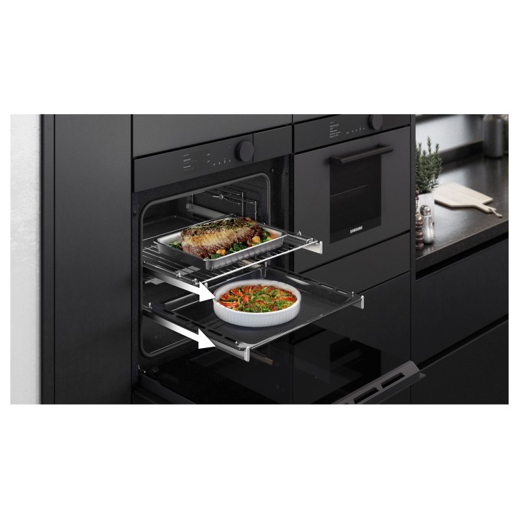 Refurbished Samsung NV75T9879CD Infinite Dual Cook Steam 60cm Single Built In Electric Oven Graphite Grey