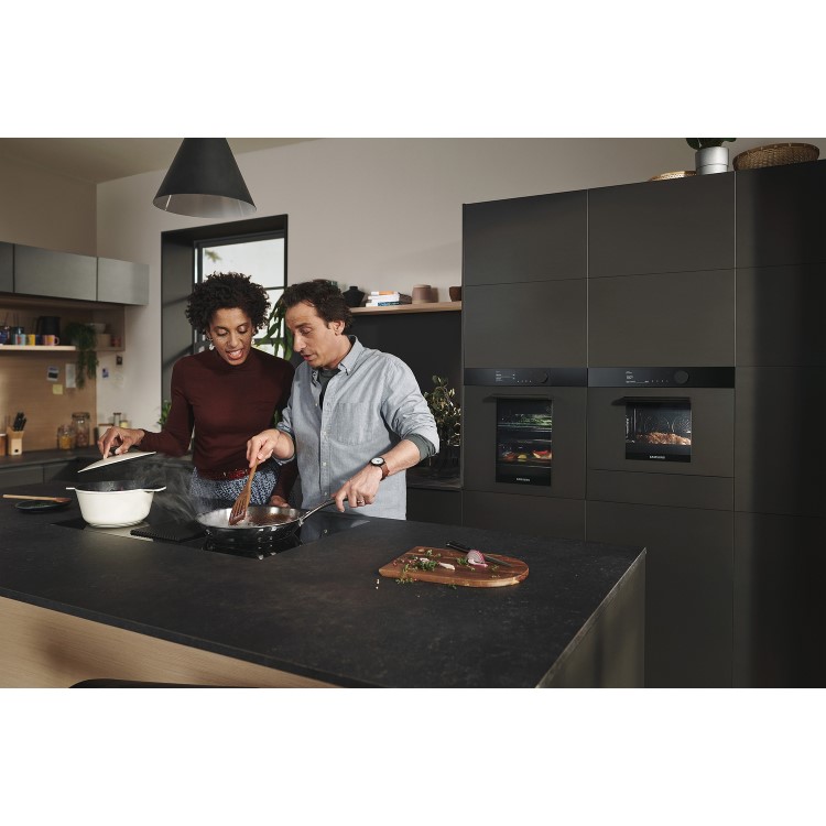 Refurbished Samsung NV75T9879CD Infinite Dual Cook Steam 60cm Single Built In Electric Oven Graphite Grey