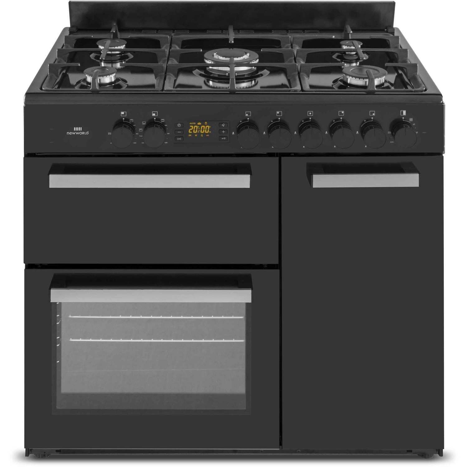 New World 90cm Dual Fuel Range Cooker Black