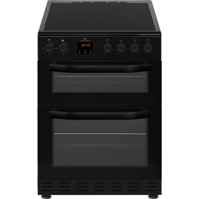 New World NWMID62CB 60cm Black Electric Twin Cavity Ceramic Cooker