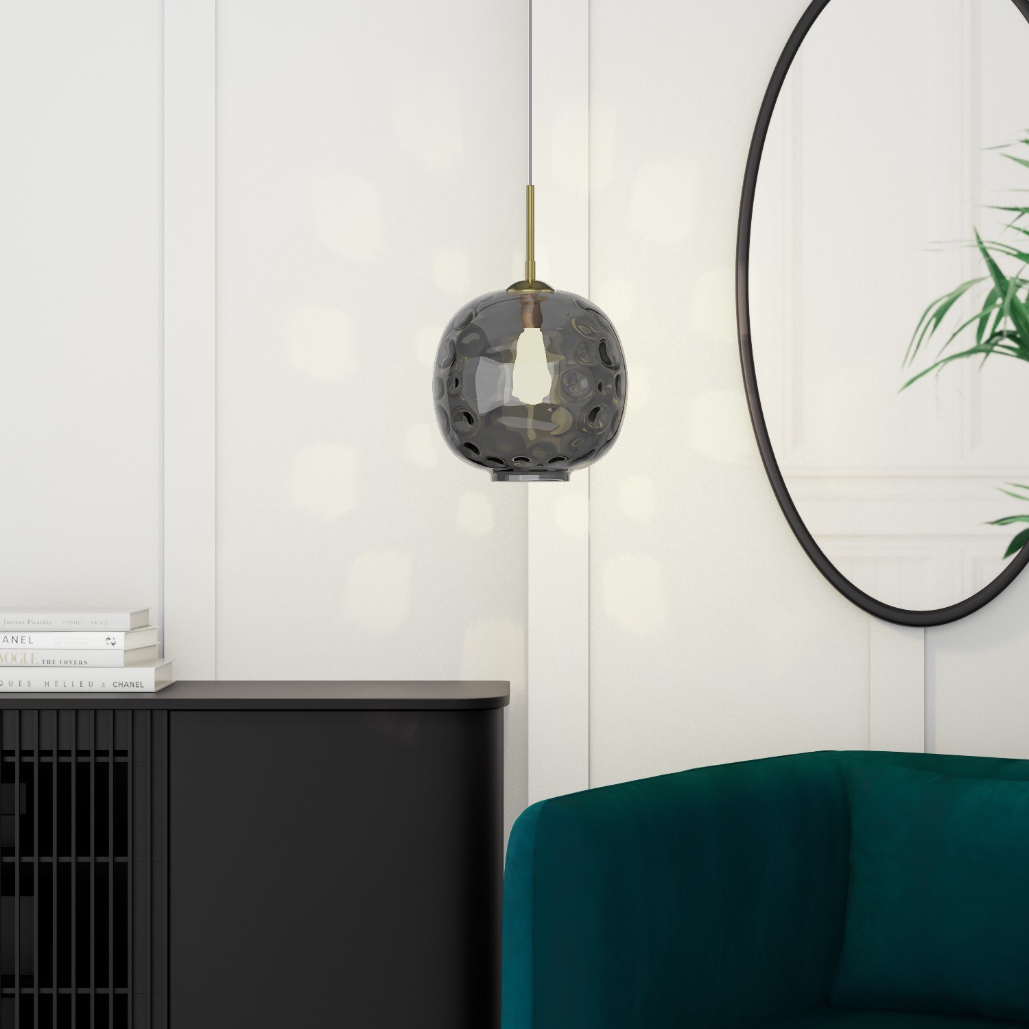 Dark Grey Dimpled Smoked Glass Ceiling Pendant Light