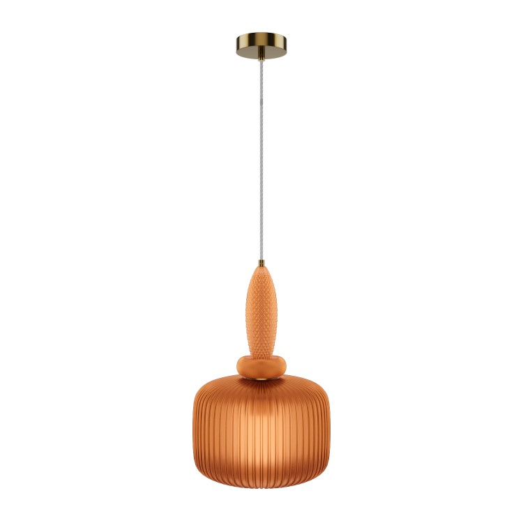 Orange Ribbed Smoked Glass Pendant Ceiling Light - Biella