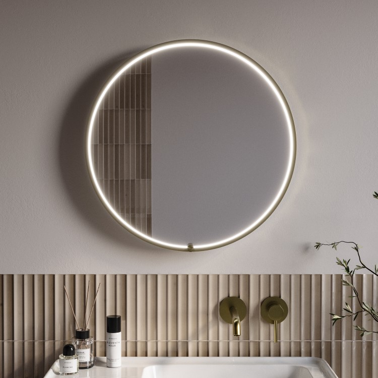 Round Brass Heated Bathroom Mirror with Lights 600mm - Nyx