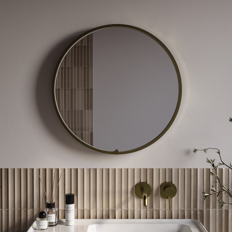 Round Brass Heated Bathroom Mirror with Lights 600mm - Nyx