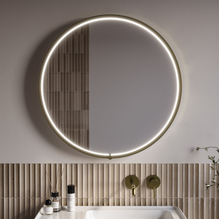 Round Brass Heated Bathroom Mirror with Lights 800mm - Nyx