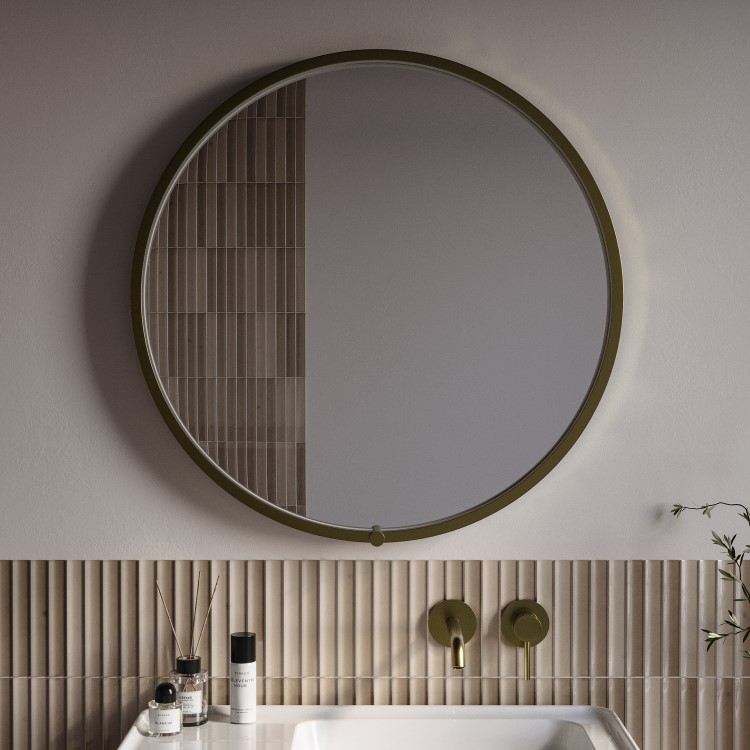 Round Brass Heated Bathroom Mirror with Lights 800mm - Nyx