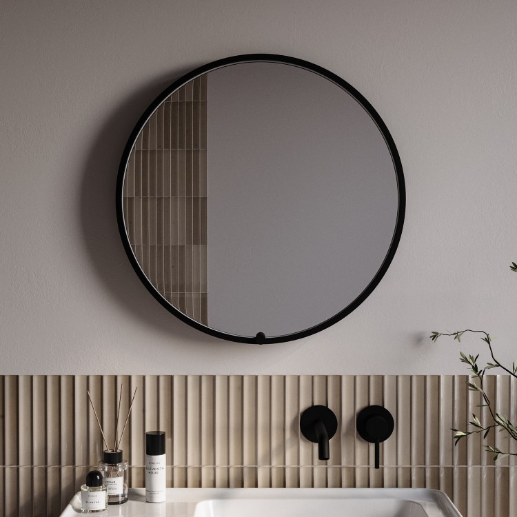 Round Black Heated Bathroom Mirror with Lights 600mm - Nyx