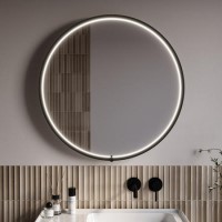 Round Black Heated Bathroom Mirror with Lights 800mm - Nyx Round Black Heated Bathroom Mirror with Lights 800mm - Nyx
