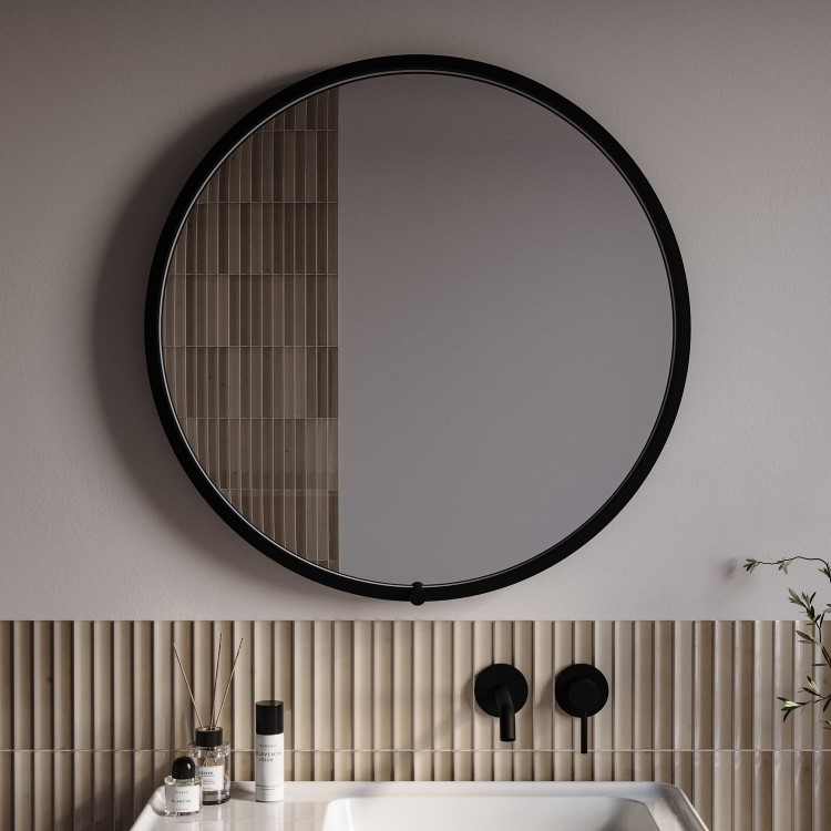 Round Black Heated Bathroom Mirror with Lights 800mm - Nyx