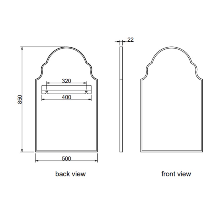 Arched Ornate Brass Bathroom Mirror 500 x 800mm - Oberon