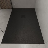 1400x900mm Rectangular Black Slate-Effect Shower Tray 27mm - Stone Resin - Sileti 1400x900mm Rectangular Black Slate-Effect Shower Tray 27mm - Stone Resin - Sileti