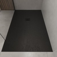 1200x900mm Rectangular Shower Tray 27mm with Grate - Black Stone Resin Slate Effect - Sileti