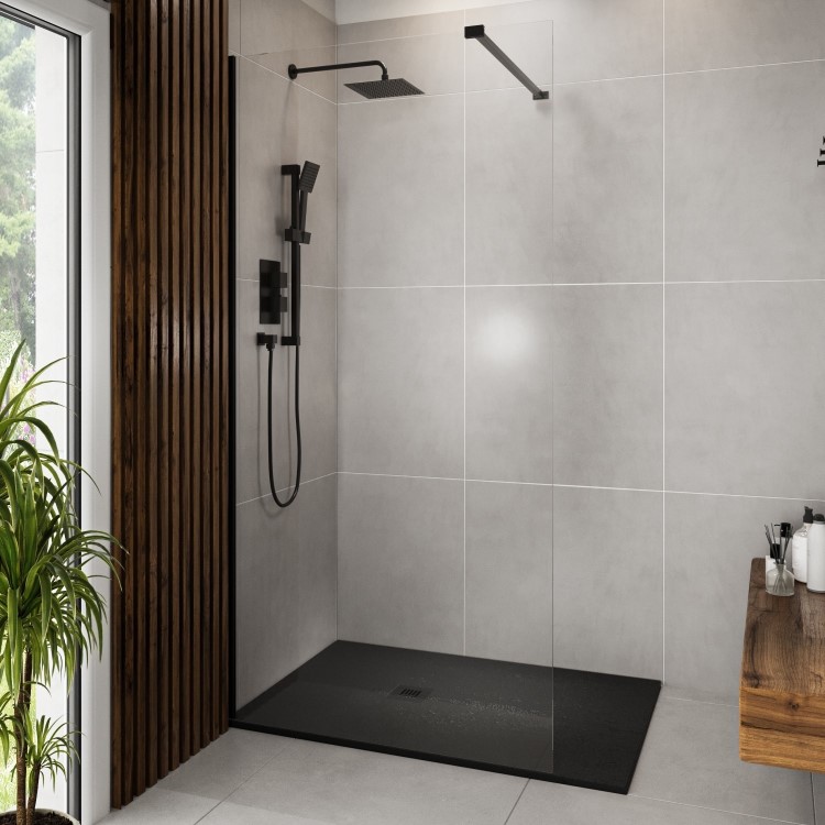 1200x900mm Rectangular Shower Tray 27mm with Grate - Black Stone Resin Slate Effect - Sileti