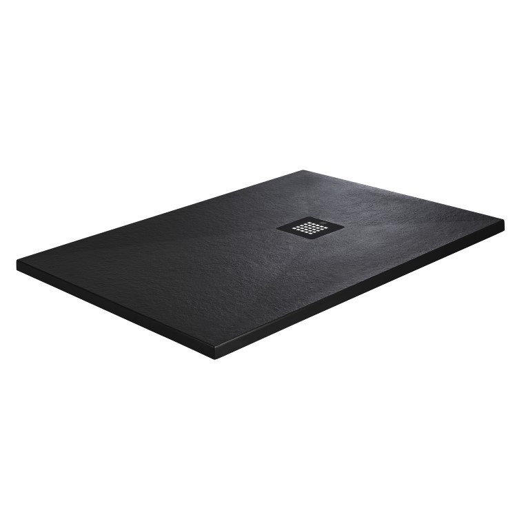 1200x900mm Rectangular Shower Tray 27mm with Grate - Black Stone Resin Slate Effect - Sileti