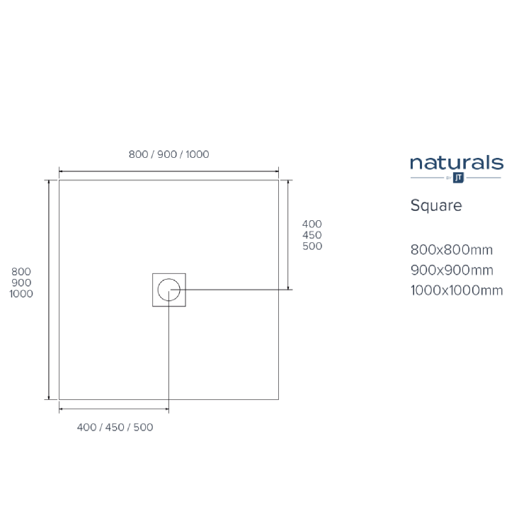 800x800mm Square Shower Tray 27mm with Waste - White Slate Effect - Pearl
