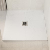 800x800mm Square Shower Tray with Waste - White Slate Effect - Pearl