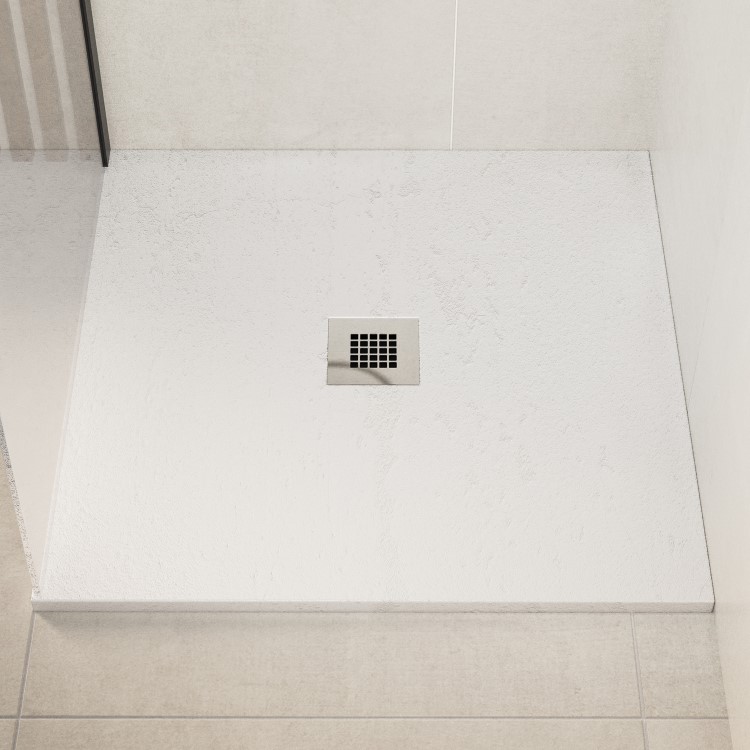 800x800mm Square Shower Tray with Waste - White Slate Effect - Pearl
