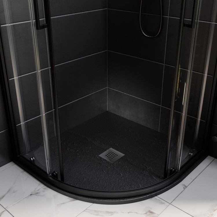 900x900mm Quadrant Black Slate Shower Tray 27mm - Stone Resin - Sileti