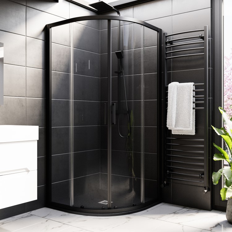 900x900mm Quadrant Black Slate Shower Tray 27mm - Stone Resin - Sileti