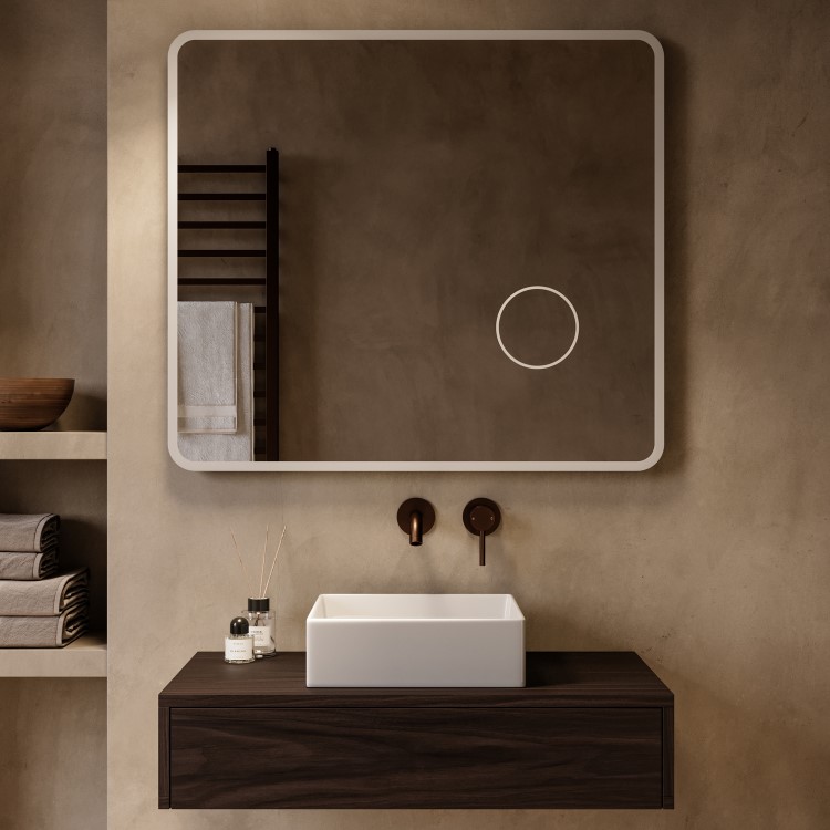 Rectangular Heated Bathroom Mirror with Lights & Magnifier 900 x 800mm – Odin