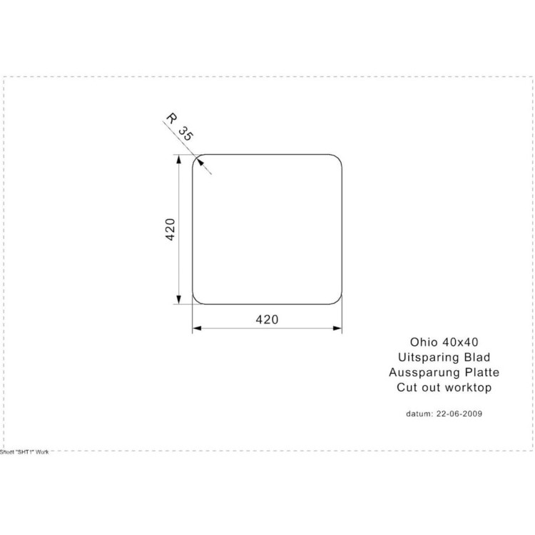 Single Bowl Grey Stainless Steel Kitchen Sink - Reginox OHIO 40X40 CB