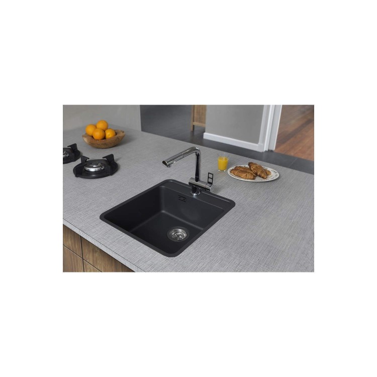 Reginox OHIO40X40TAPWINGCB Regi Color Ohio Tapwing 1.0 Bowl Black Stainless Steel Kitchen Sink
