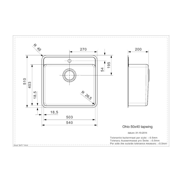GRADE A1 - Reginox OHIO50X40TAPWINGCW Regi Color Ohio Tapwing White Stainless Steel Kitchen Sink