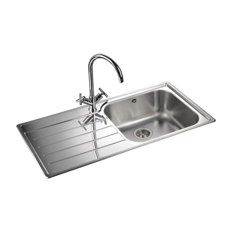 Single Bowl Stainless Steel Kitchen Sink with Left Hand Drainer - Rangemaster Oakland