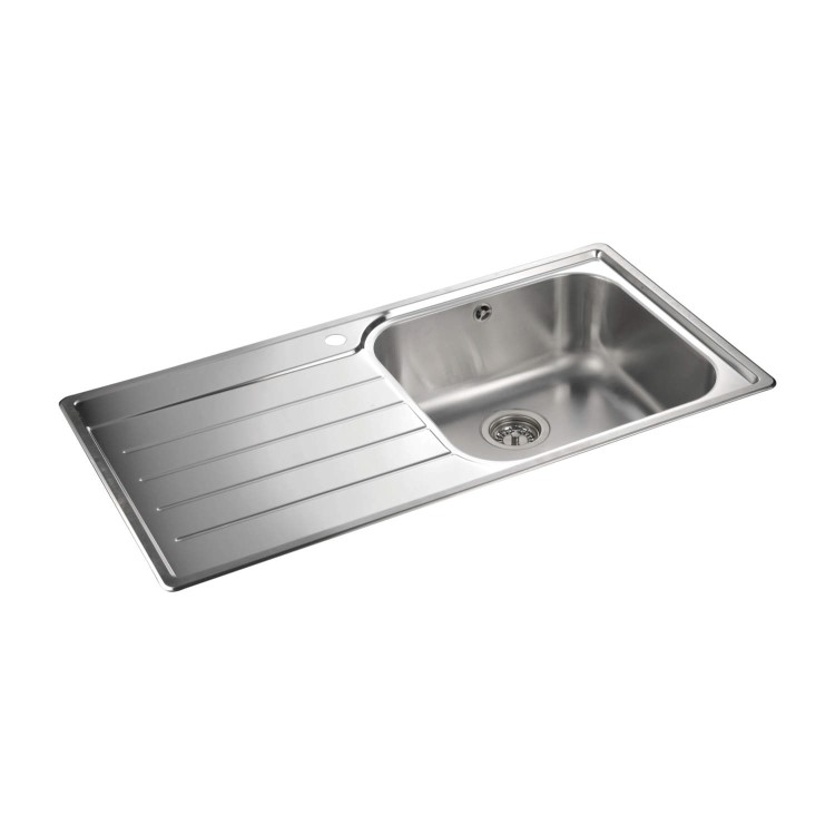 Single Bowl Stainless Steel Kitchen Sink with Left Hand Drainer - Rangemaster Oakland