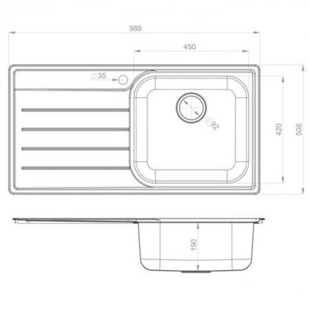Single Bowl Stainless Steel Kitchen Sink with Left Hand Drainer - Rangemaster Oakland