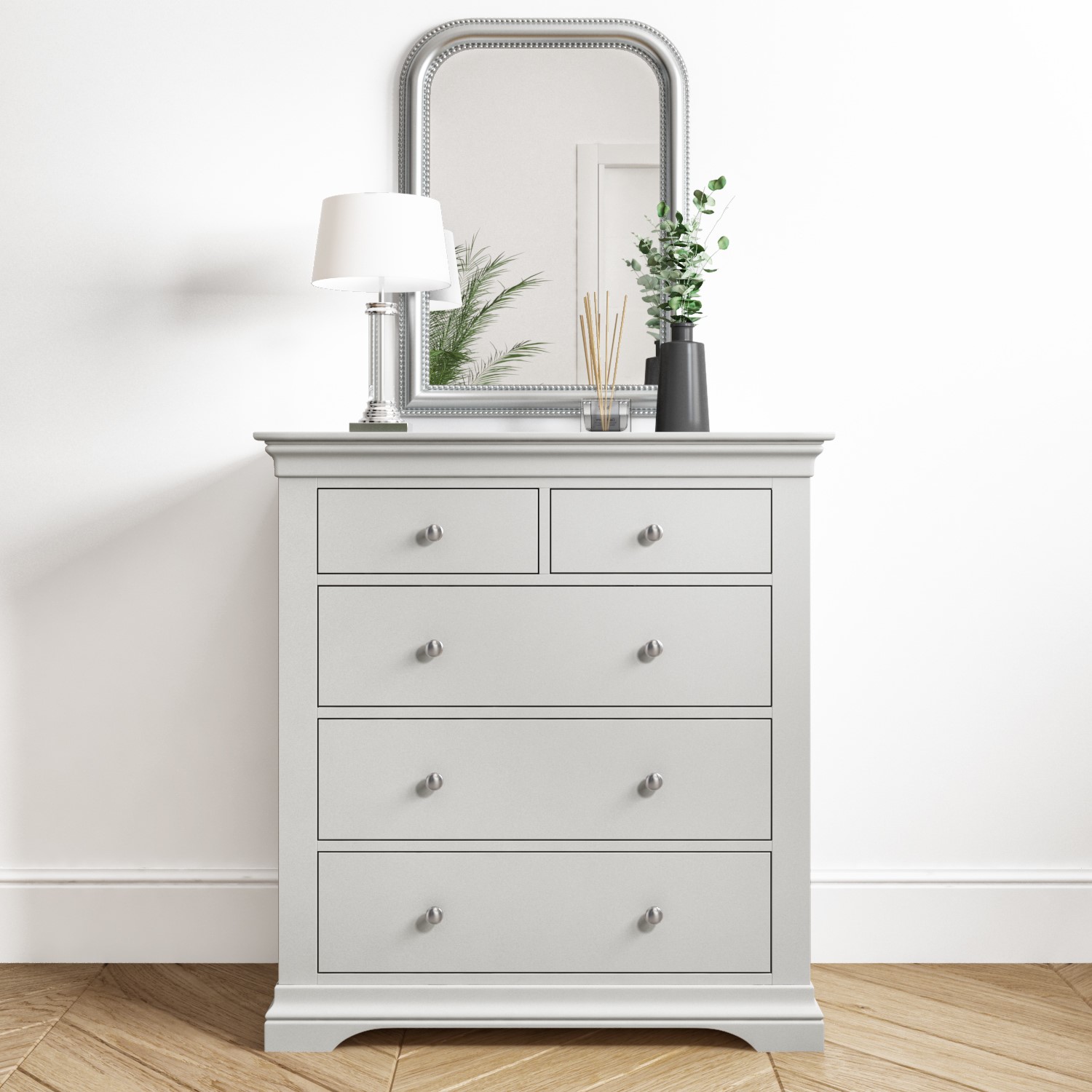 Pale Grey 3 + 2 Drawer Chest of Drawers - Olivia OLV006A