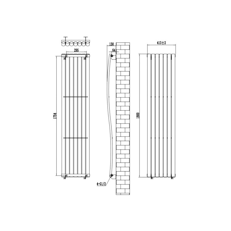 Anthracite Vertical Wave Designer Single Panel Radiator 1800 x 400mm - Opala