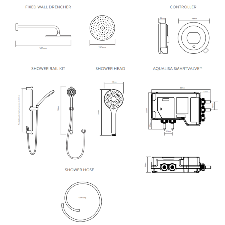 Aqualisa Optic Q Dual Wall Mounted Smart Digital Mixer Thermostatic Shower HP/Combi
