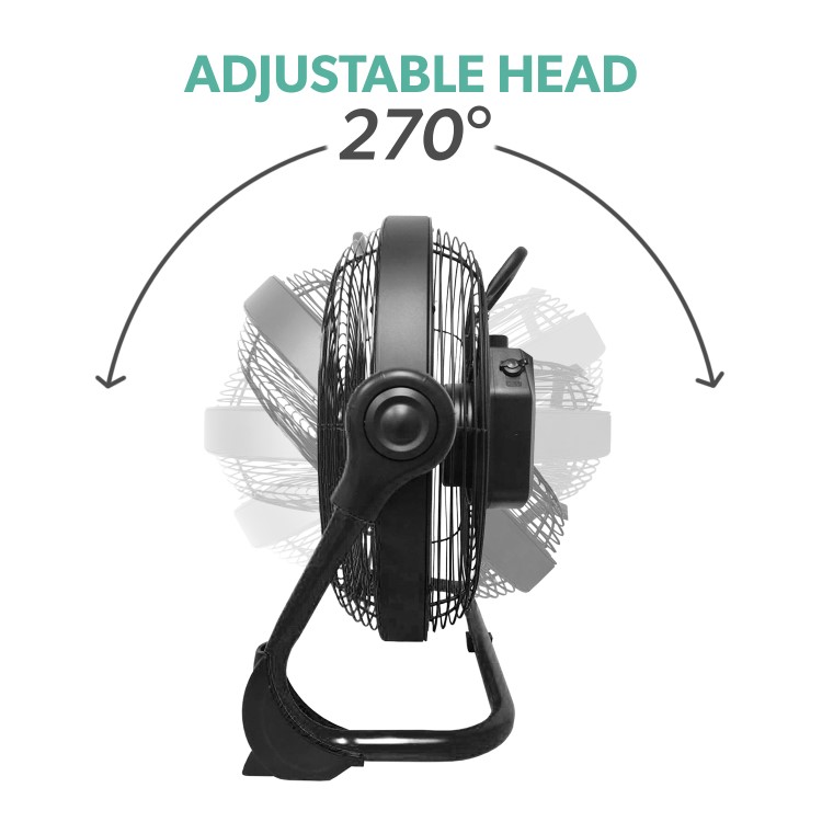 electriQ 12-inch Rechargeable Metal Body Quiet DC Floor Fan - Indoor & Outdoor Use - Black