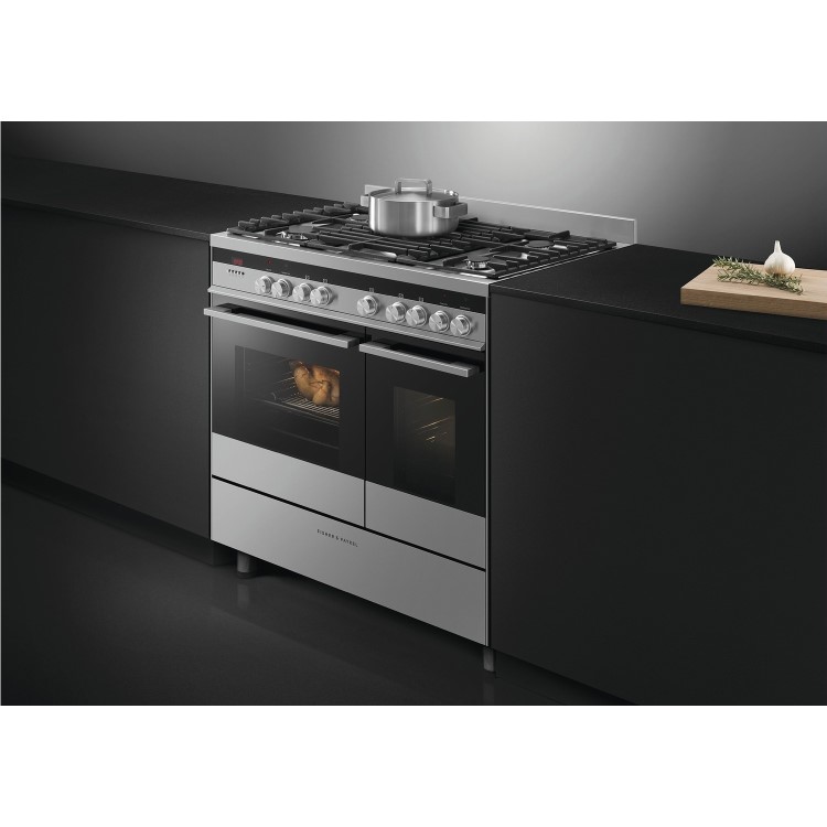 Refurbished Fisher & Paykel OR90L7DBGFX1 90cm Double Oven Dual Fuel Range Cooker Stainless Steel