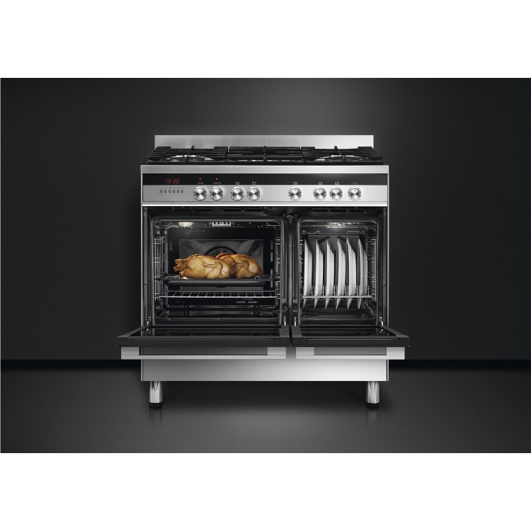 Refurbished Fisher & Paykel OR90L7DBGFX1 90cm Double Oven Dual Fuel Range Cooker Stainless Steel