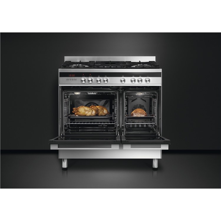Refurbished Fisher & Paykel OR90L7DBGFX1 90cm Double Oven Dual Fuel Range Cooker Stainless Steel