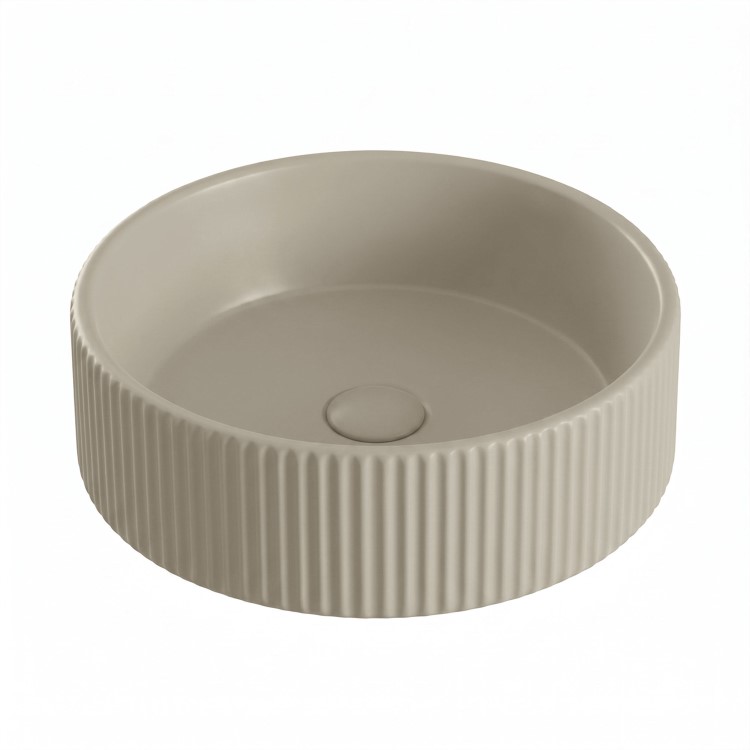 Matt Beige Round Countertop Basin Fluted 360mm - Oregon