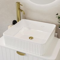 White Square Fluted Countertop Basin 410mm - Oregon White Square Fluted Countertop Basin 410mm - Oregon