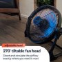 electriQ 12-inch Rechargeable Metal Body Quiet DC Floor Fan - Indoor & Outdoor Use - Black