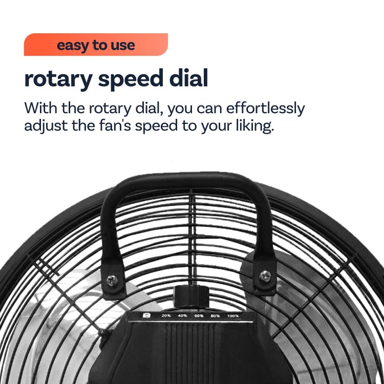 electriQ 12-inch Rechargeable Metal Body Quiet DC Floor Fan - Indoor & Outdoor Use - Black