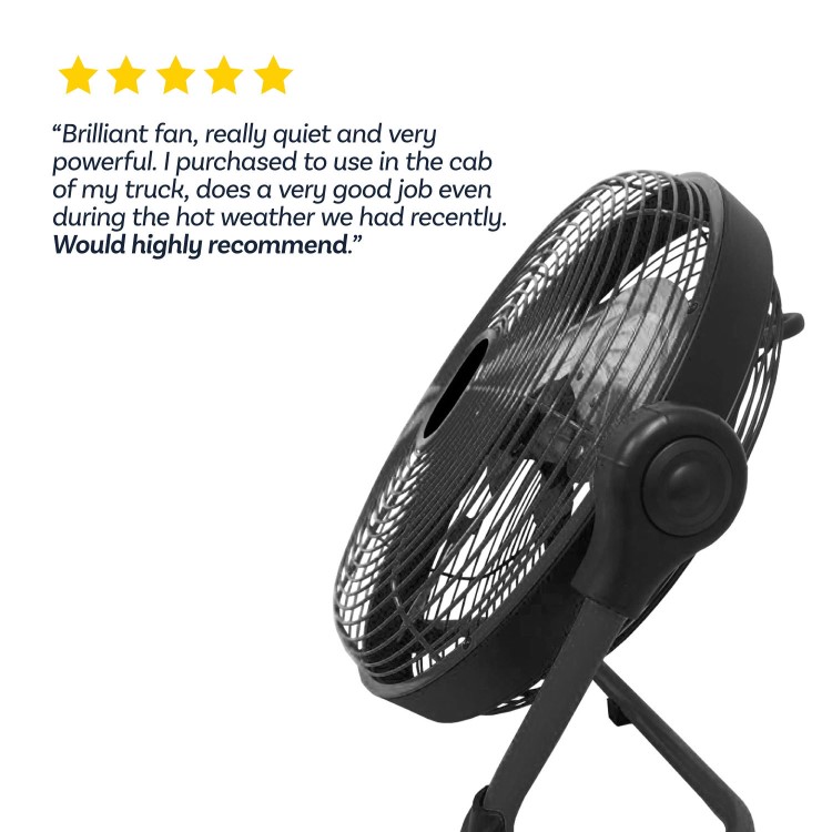 electriQ 12-inch Rechargeable Metal Body Quiet DC Floor Fan - Indoor & Outdoor Use - Black