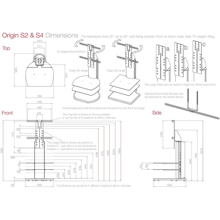 Off The Wall Origin II S2 TV Stand for up to 55" TVs - Silver 