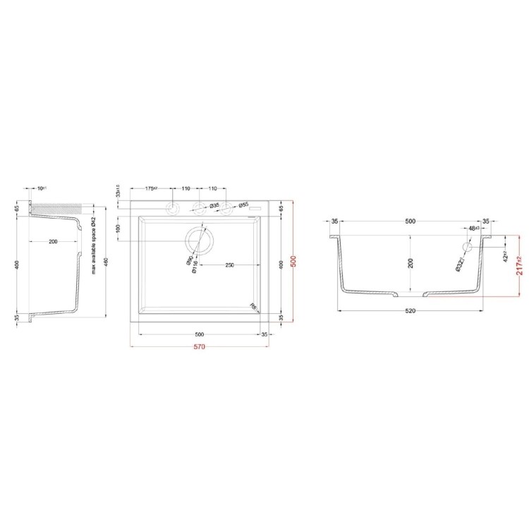 Rangemaster Oridian Single Bowl Inset Granite Kitchen Sink - Grey