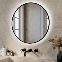Round Black Backlit Heated Bathroom Mirror with Lights 600mm – Orion Round Black Backlit Heated Bathroom Mirror with Lights 600mm – Orion