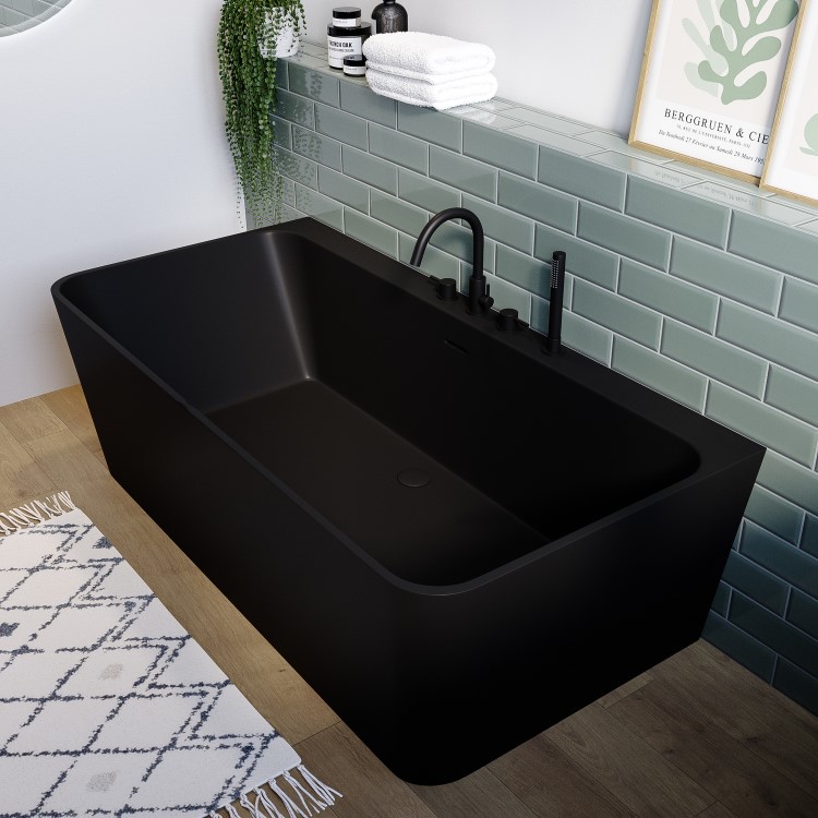 Matt Black Freestanding Double Ended Back to Wall Bath 1700 x 740mm - Oslo