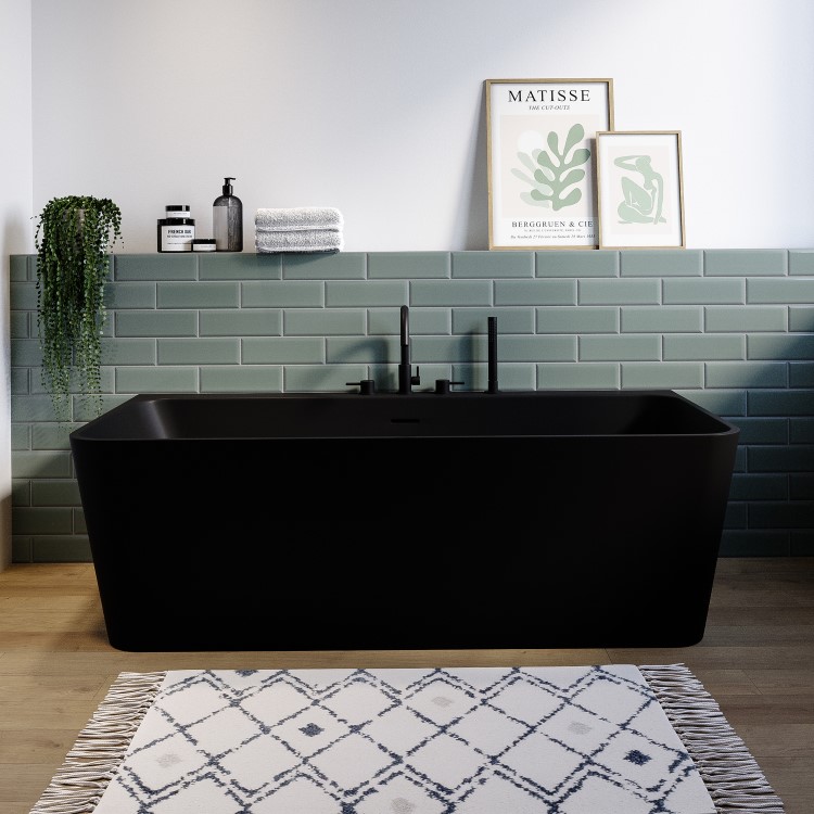Matt Black Freestanding Double Ended Back to Wall Bath 1700 x 740mm - Oslo