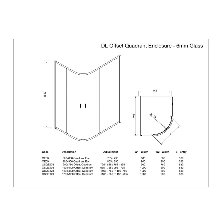 Claritas 6mm Offset Quadrant Shower Enclosure 1000 x 800mm