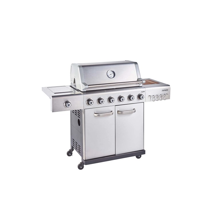 Refurbished Outback Jupiter 6 Burner Hybrid BBQ Grill with Chopping Board - Stainless Steel
