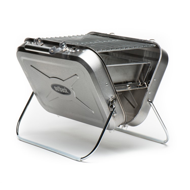Outback Portable - Briefcase Style Charcoal BBQ Grill - Stainless Steel